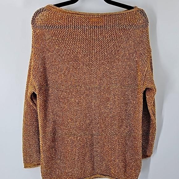 von Saken Gold Metallic Open Knit Mesh Pullover Sweater Vintage - Picture 1 of 10